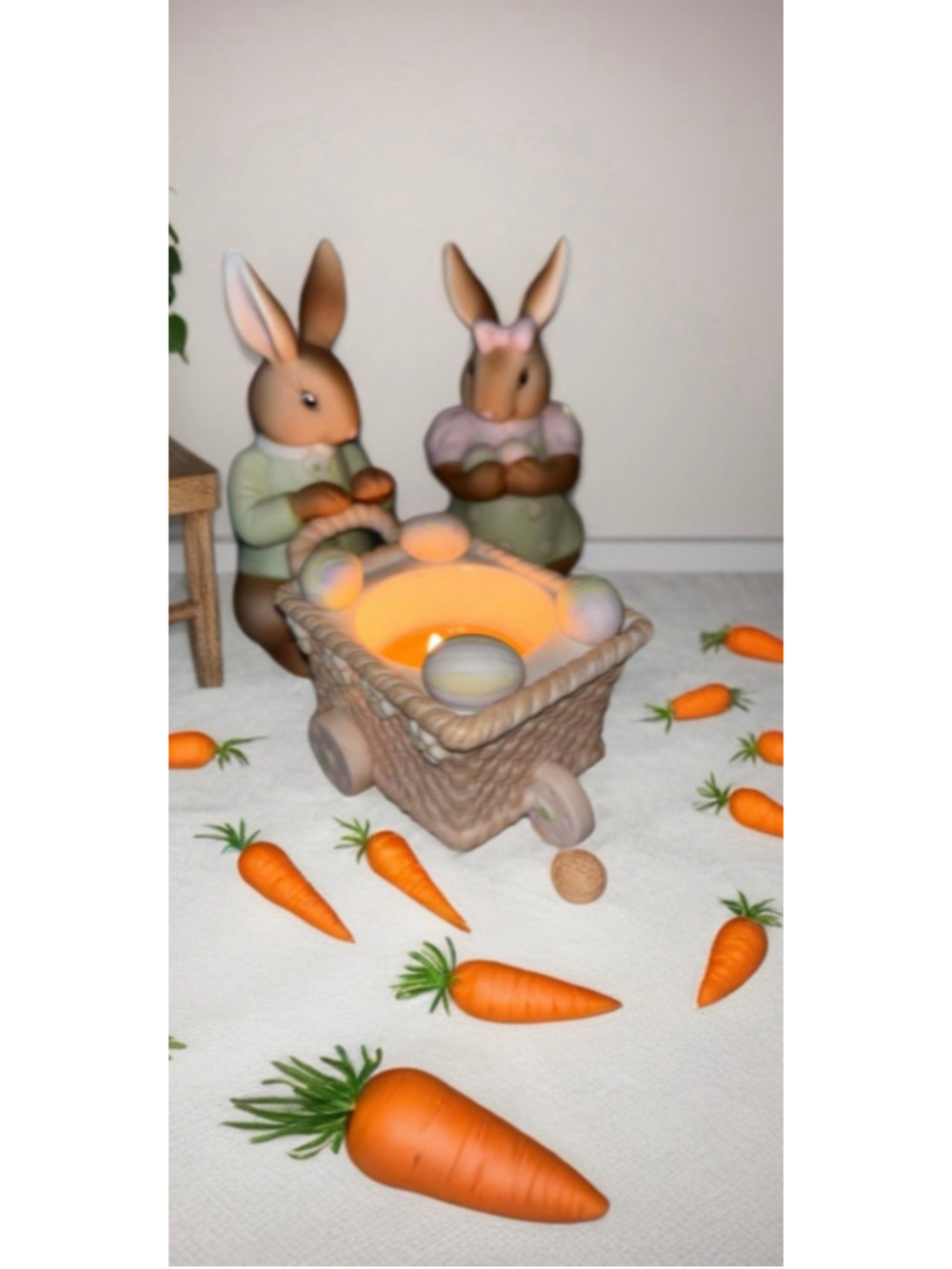 PartyLite Baby Bertie & Bea Easter Bunny Candle Holder P7329 w Box Rabbit Spring